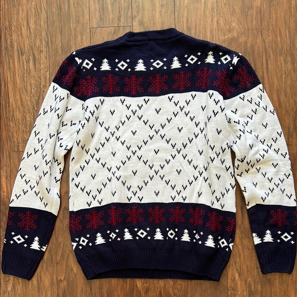 Ugly Christmas Sweater Blue and White Crewneck with Festive Flair - Picture 4 of 5